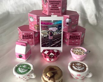 Caja sorpresa Brekky Bundle / Soporte para fotos/Polaroids y imán de arcilla polimérica hechos a mano / Adornos para estantería / Lindas figuras de desayuno