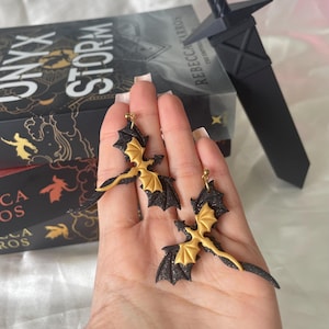 polymer clay fourth wing inspired dragon earrings / bookish accessories / gifts for book lovers / booktok merch / onyx storm