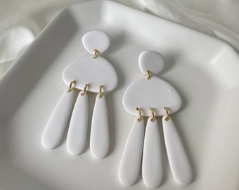 Polymer Clay White Statement Dangle Earrings