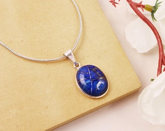 Natural Lapis Lazuli in 925 Sterling Silver Pendant, Handmade Jewelry, Gemstone Pendant, Minimalist Pendant, Gift For Her, Dainty Jewelry