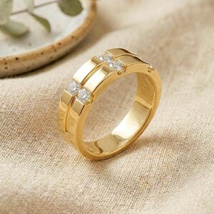 Modern Double Band Moissanite Ring for Men in 925 Sterling Silver - Stacking Engagement Ring - Stackable Wedding Band, Eternity Band for Him