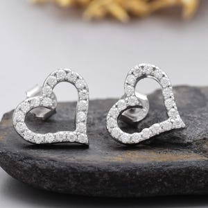 Moissanite Diamond Heart Stud Earrings - 925 Sterling Silver Minimalist Love Jewelry for Women - Dainty Anniversary Gift for Her/Girlfriend