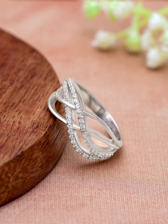 Moissanite Crossover Engagement Ring - 925 Sterling Silver Criss