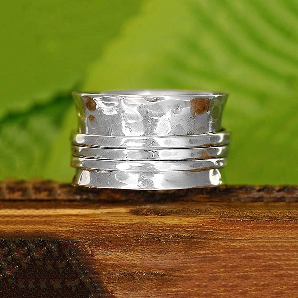 Hammered Spinner Ring925 Sterling Silver Ring Women Etsy UK