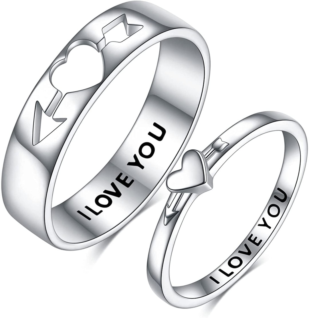 925 Sterling Silver Heart Matching Rings,couple Ring Set,his and Her