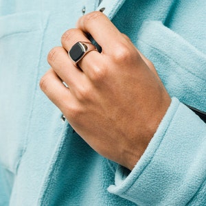 Mens Ring - Silver Signet Ring - Black Onyx Styled Ring, Silver Ring Men, Man Ring- Mens Silver Ring - For Him Gift- Man Pinky Rings Jewelry