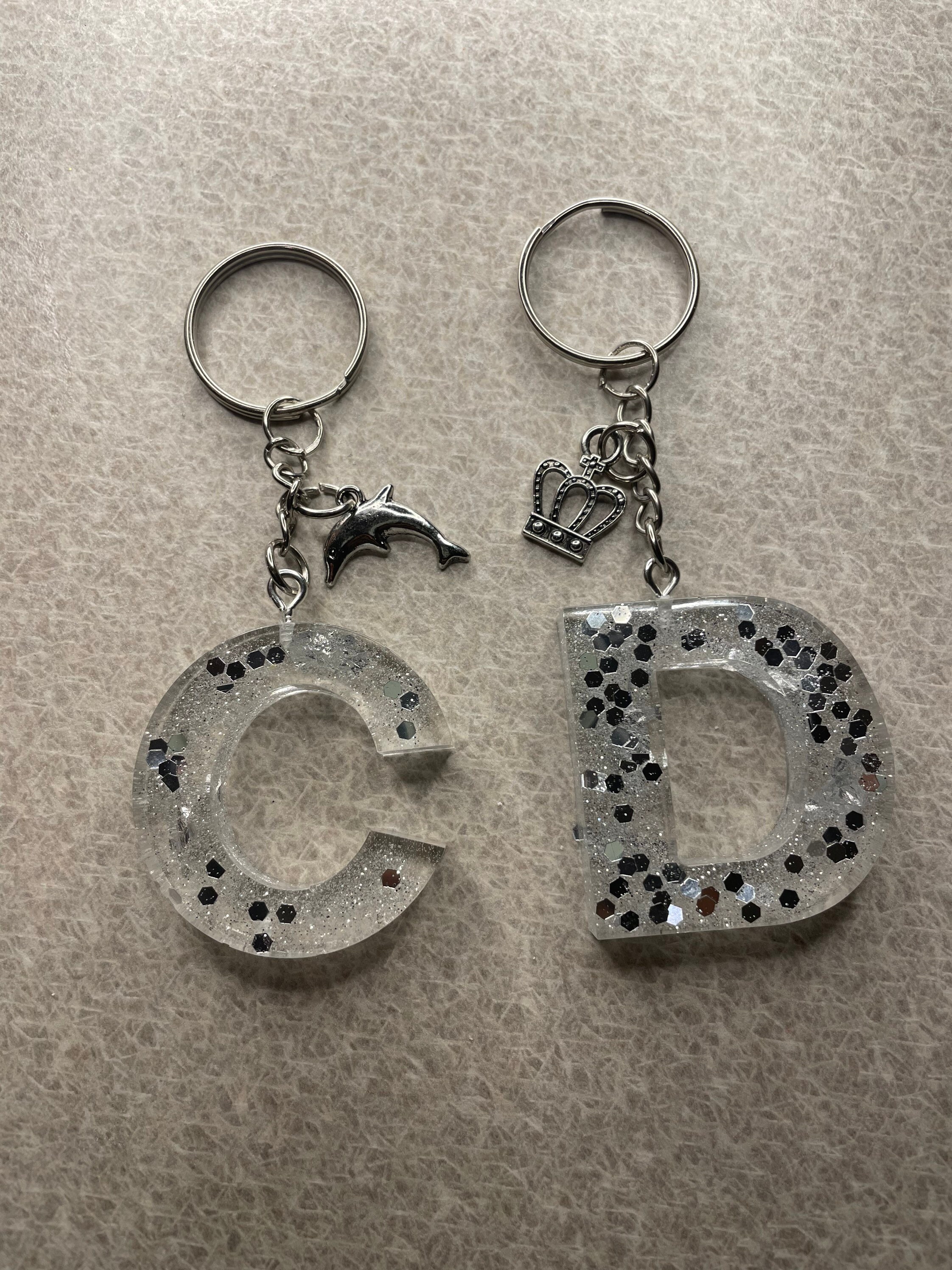 Silver Confetti Glittery Keychain Resin Keychain Etsy