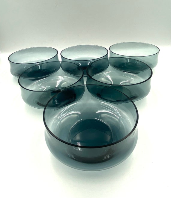 Blaue Glas Dessert/Salatschalen - 6er Set Mid Century. Skandinavischer Stil