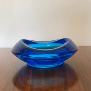 SKLO Union Rosice cobalt blue Czech Art Glass  ashtray/bowl designed by Rudolf Jurnikl, Czechoslovakia 1960s