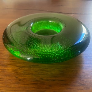 IITTALA Finland Nappi green disc candle holder designed by Markku Salo