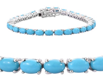 Natural Sky Blue Sleeping Beauty Turquoise Gemstone Tennis Necklace and Stud Earring set