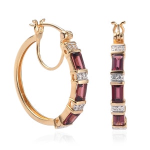 Rhodolite Garnet Hoop Earring-Garnet Earrings-Garnet Jewelry-Anniversary Gift-Wedding Earrings-Engagement Jewelry-Gemstone Jewelry