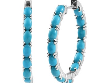 Arizona Sleeping Beauty Turquoise Hoop Earring in Sterling Silver 6.15 CT-Turquoise Jewelry-Engagement Gift-Wedding Gift-Hoop Earrings
