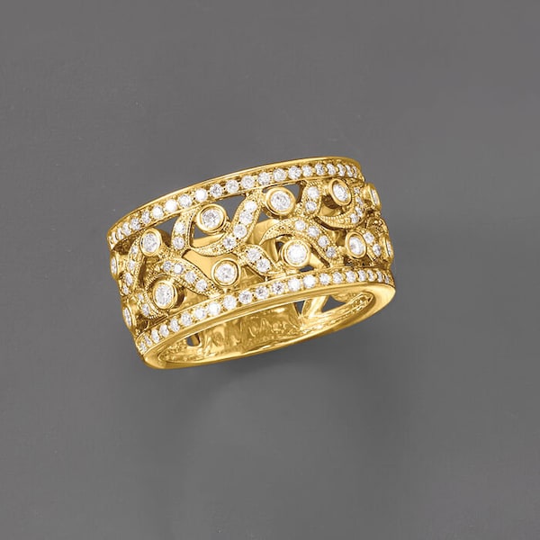 Natural Zircon Openwork Ring in 14kt Yellow Gold-Band Ring-Wedding Ring-Zircon Band Ring-Engagement Ring-