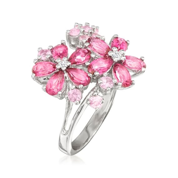 Pink sapphire flower ring clearance