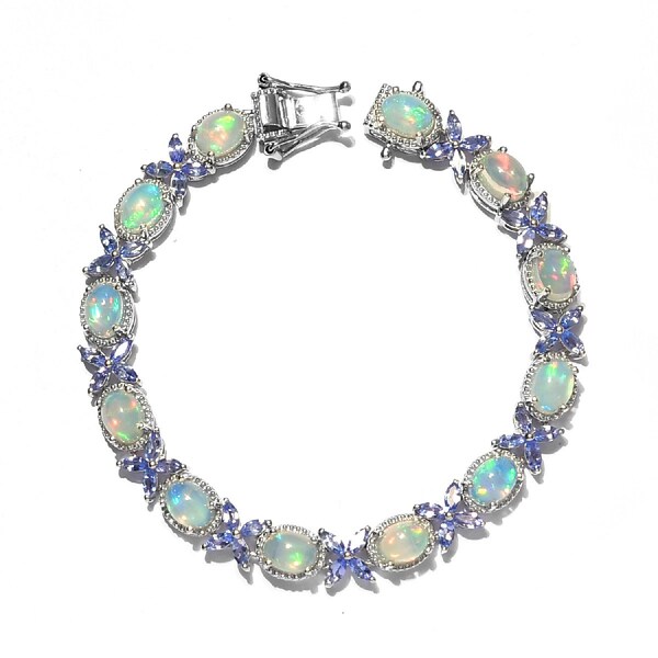 Ethiopian Opal Tanzanite wedding Bracelet-Opal Bracelet-Gemstone Bracelet-Tanzanite bracelet-Silver Bracelet-Opal Jewelry-Women Bracelet