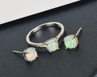 Ethiopian Welo Opal Ring Earring Set- Opal Jewelry Set-Opal Ring-Opal Set for Women-Welo Opal Ring- Real Opal-October Birthstone-Jewelry Set