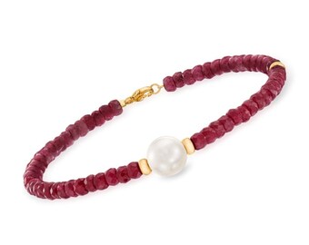 26 ct. Real Pearl Ruby Bead Bracelet-Ruby Bracelet-Pearl Jewelry-Ruby Jewelry-Bracelet For Women-Red Jewelry-Jewelry Gift-Bead Bracelets