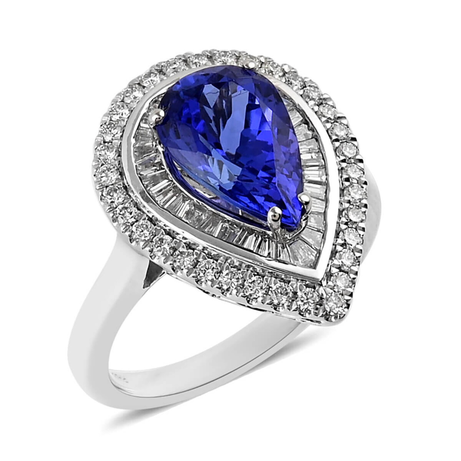 AAA Tanzanite Pear Cut Diamond Wedding Ring Engagement