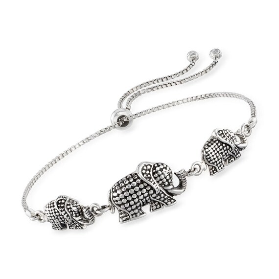 Sterling Silver Bali style Elephant Trio Bolo Bracelet Animal