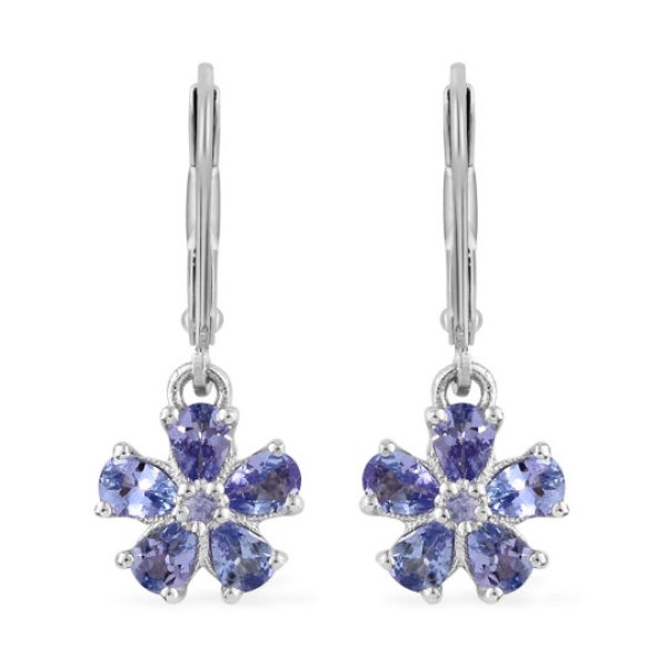 Tanzanite Silver Earring-Floral Earring-Tanzanite Flower Earrings-Tanzanite Dangle Earrings-Tanzanite Earrings 1.38 cts.-Tanzanite Jewelry