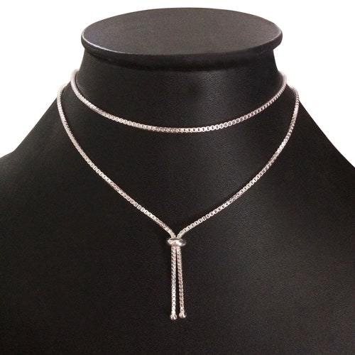 Sterling Silver Box Bolo Necklace 