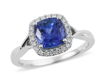 Natural Tanzanite Diamond Engagement Ring-Tanzanite Jewelry-Wedding Ring-Cushion Ring-December Birthstone-Bridal Ring-Wedding Jewelry