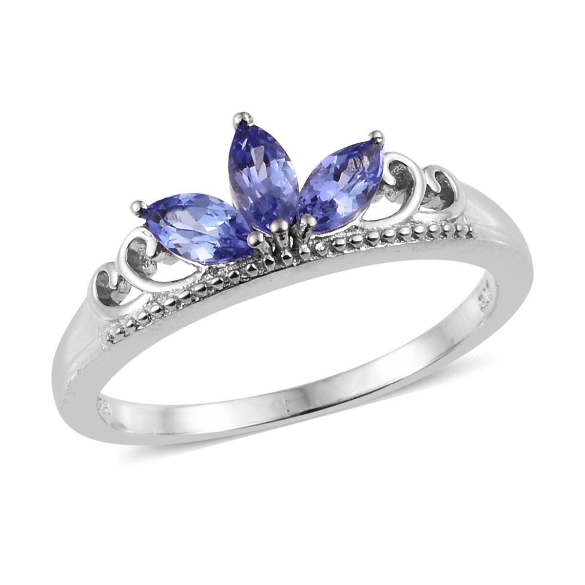 Silver Tanzanite Ring 925 Sterling Silver Halo Solitaire SIlver Ring Blue Tanzanite