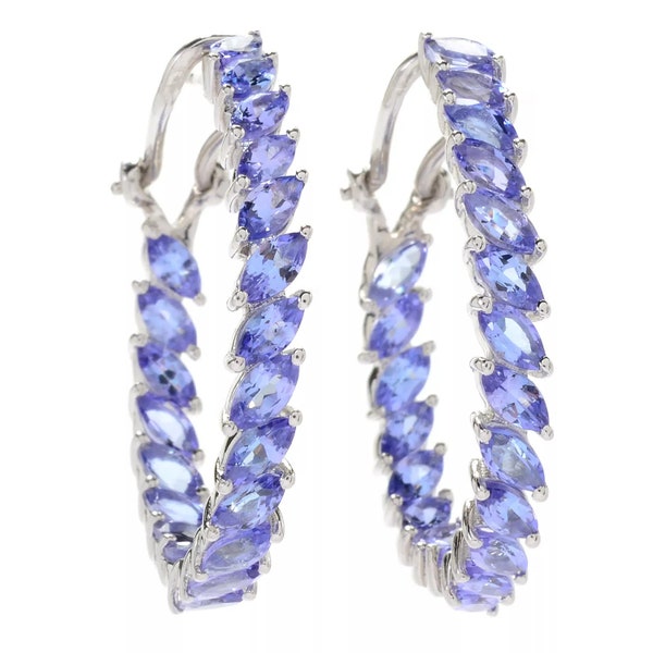 Tanzanite & Emerald Color Wave Hoop Earrings