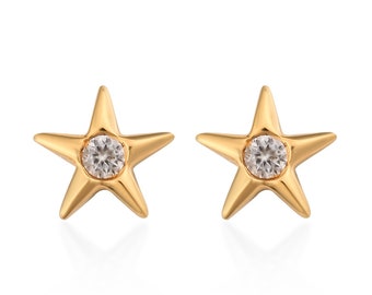 Natural Zircon Star Stud Earring-Stud Earrings- Silver Studs- Statement Earrings- Cute Earrings- Dainty Zircon Earring- Star Earrings