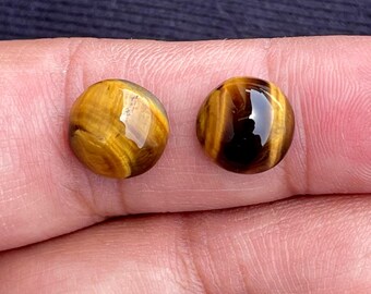 Natural Tiger Eye Cabochon: Flat Back Round Gemstones For Jewelry Making(10x10mm 2 Pcs)