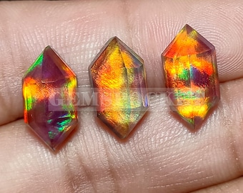 Aurora Opal Doublet, Aurora Fire Opal Cabochon Lot, Oparex Opal Step Cut Hexagon Cabochon, Orange Fire Opal, Imitation Opal Doublet Gemstone