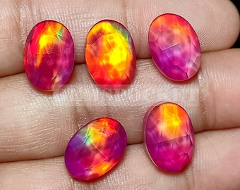 Aurora Opal Doublet Cabochon: Dark Pink Rose Cut Oval Gemstone For Jewelry Making