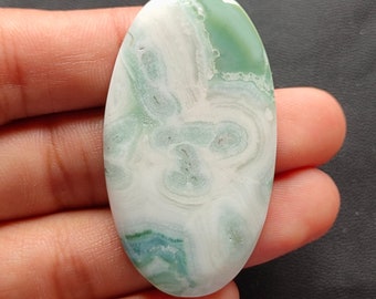 Saturn Chalcedony Gemstone Cabochon, Natural Saturn Chalcedony Smooth Cabochon, Green Saturn Chalcedony Loose Gemstone For Making Jewelry