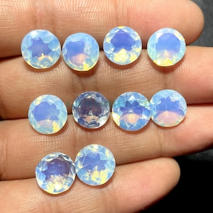 Faceted Round Opalite Gemstones – Blue Crystal for Jewelry Making, Healing Stones, (10 Pieces)