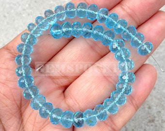 Sky Blue Quartz Faceted Rondelle Beads, Sky Blue Quartz Beads, Hydro Quartz Beads, Sky Blue Quartz For Jewelry Making, 8 Inches Strand