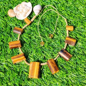 Tiger Eye Macrame Necklace: Bohemian Gemstone Jewelry