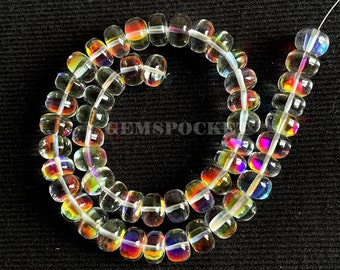 Fire Rainbow Quartz Rondelle Beads, Rainbow Quartz Smooth Rondelle Beads, Mystic Quartz Beads, AAA Quality Briolettes Beads 8 Inches Strand