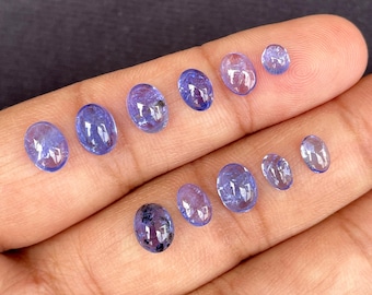 Natural Tanzanite Cabochon: Flat Back Oval Gemstones For Jewelry Making(5-8mm, 11 Pieces)