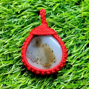 Dendrite Agate Macrame Heart Pendant: Healing Crystal Necklace
