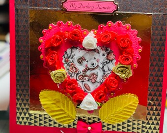 Handmade Love Heart Card| Gift For Him and Her| Roses Card| Me To You Teddy Card | Anniversary and Birthday Card|