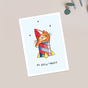 Katze in Rakete "kleine Rakete" - Karte für viel Erfolg, Durchstarter