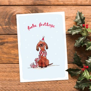 Weihnachtskarte mit Dackel "Frohe Festtage"