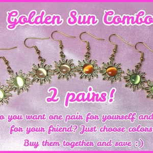 Golden Sun COMBO -  2 Pairs of Sun Earrings, Stainless Steel Hooks, Bohemian Style, Celestial Jewelry, Cute Summer Gift, Popular Right Now