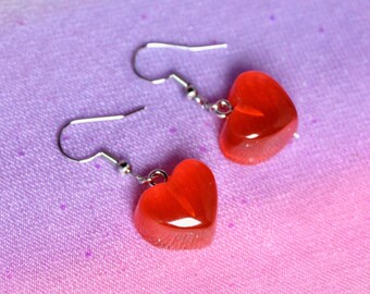 Red Candy Heart Earrings, Steel Hooks, Cute Bonbon Jewelry, Sweet Lolita Accessory, 80s, Y2K Party, Kawaii Gift