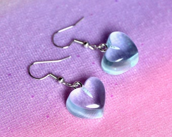 Sky Blue Candy Heart Earrings, Steel Hooks, Cute Bonbon Jewelry, Sweet Lolita Accessory, 80s, Y2K Party, Kawaii, Gift For Dreamer