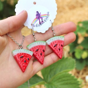 Watermelon Earrings, Necklace or Jewelry Set, Steel Hooks, Fun Red Melon, Summer Fruit Festival, Y2K Aesthetic, Kawaii Gift