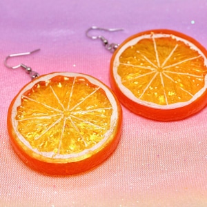 Orange Slice Earrings, Steel Hooks, Large Statement Fruit Jewelry, Fun Summer Accessory, Y2K Aesthetic, Quirky Gift