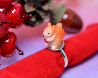 Adjustable Squirrel Ring, Stainless Steel, Fun Statement Animal Jewelry, Woodland, Fairycore Aesthetic, Cottagecore, Cute Autumn Gift