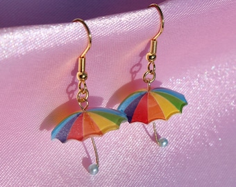 Regenboogparapluoorbellen, roestvrijstalen haken, schattige Queer Pride-sieraden, LGBTQ-cadeau